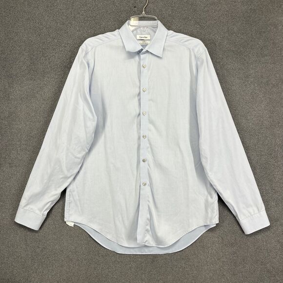 Calvin Klein Shirt Mens 16.5 34/35 Blue Slim Fit Performance Non-Iron Dress - Picture 1 of 14